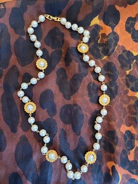 Vintage Napier, pearl and floral brocade necklace